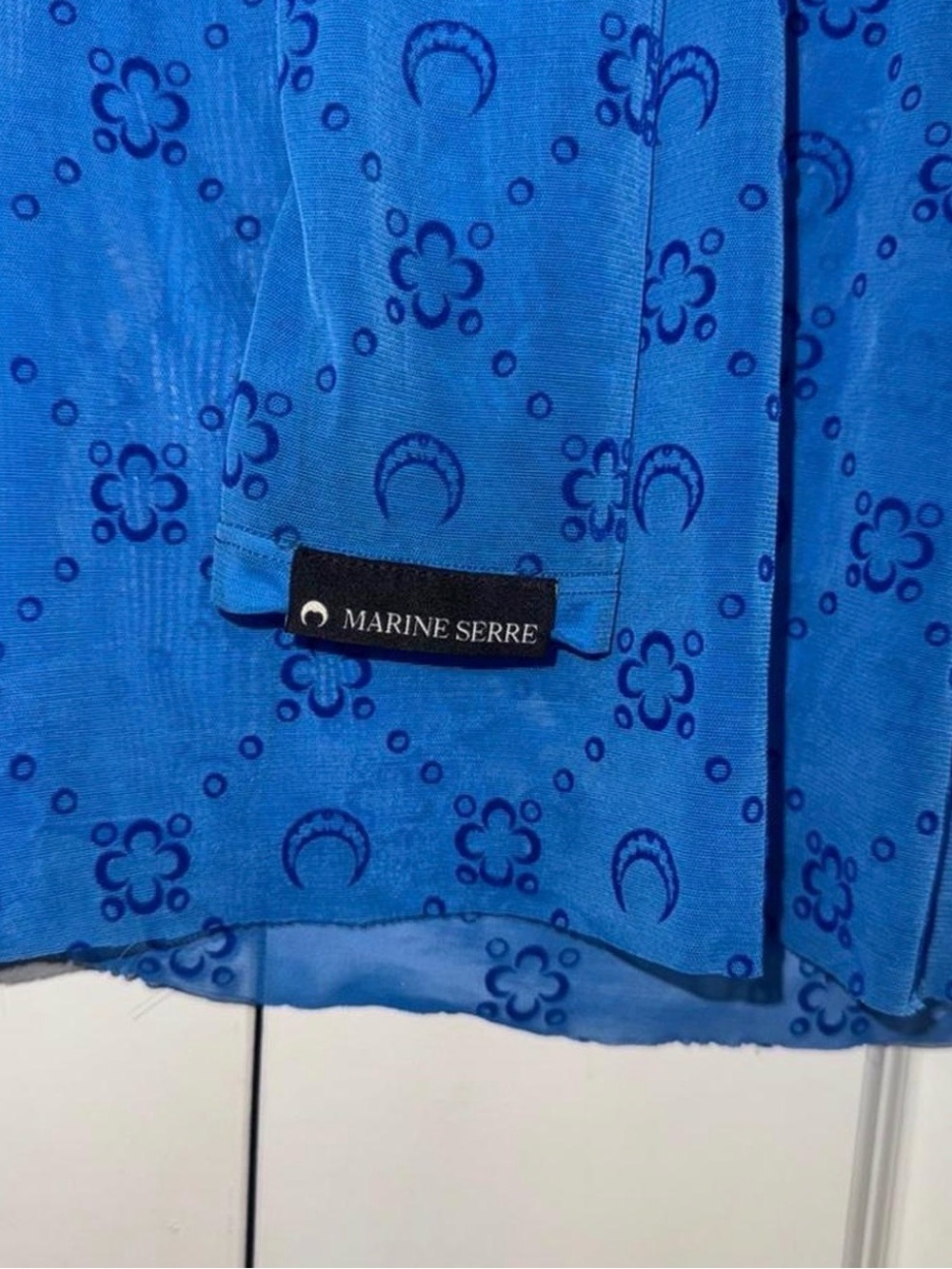 Marine Serre Bright Blue Crescent Print Sheer Top - Picture 4 of 7